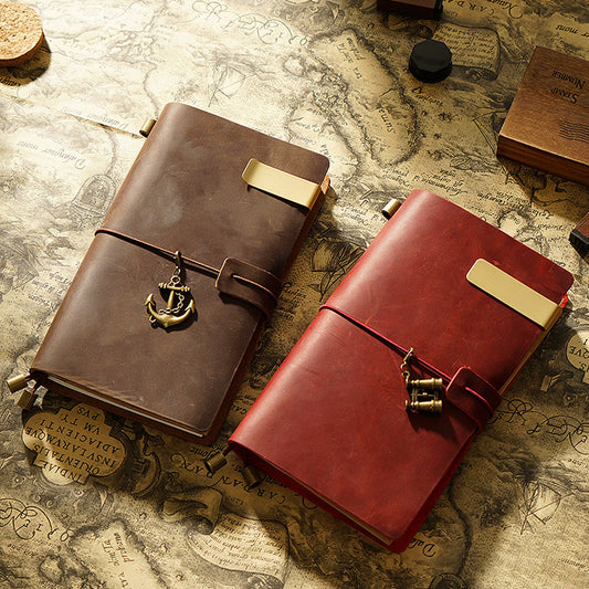 Vintage Leather Journal with Charms - Retro Adventure Design