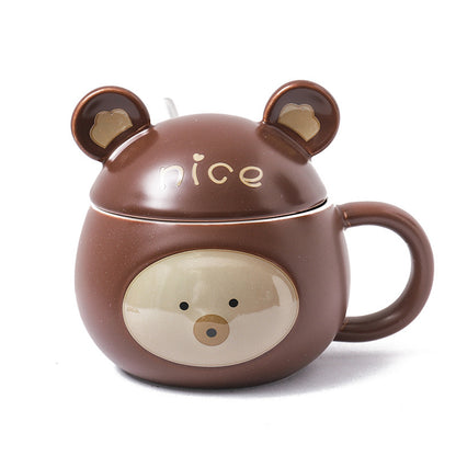 Cute Bear Ceramic Mug with Lid - Brown and Yellow Variants