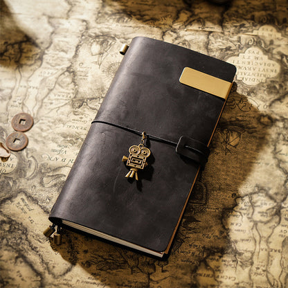 Vintage Leather Journal with Charms - Retro Adventure Design