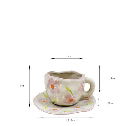 Retro Pinch Porcelain Cups with Plaid & Floral Tea Cups and Saucer Set