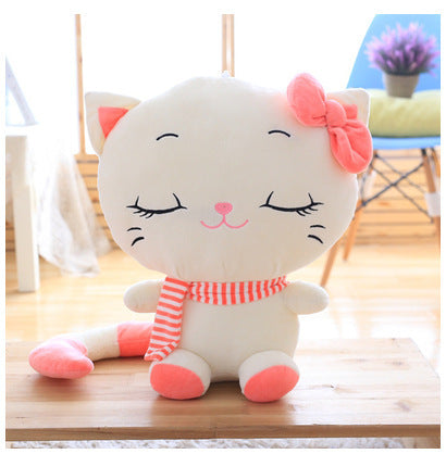 Cute Large Cat Plush Toy Set with Pink-Purple Scarf & Bow