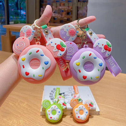 Cute Silicone Donut Coin Purse Keychain with Zipper & Earphone Case