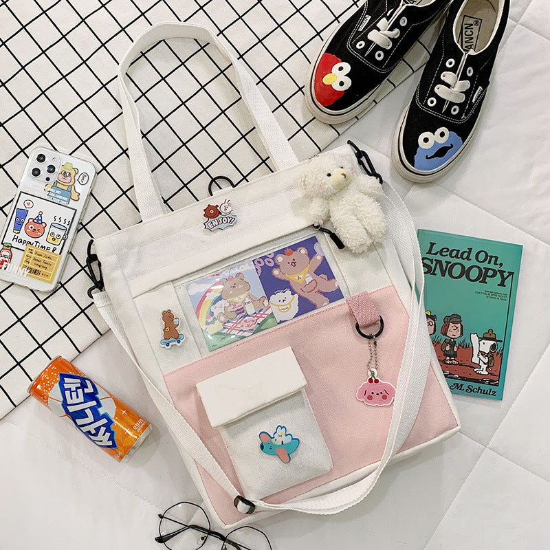 Unisex Large-Capacity Canvas Tote Bag - Multi Pocket Design