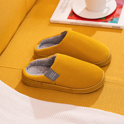 Corduroy Plush Winter Slippers – Warm, Non-Slip Unisex House Slippers