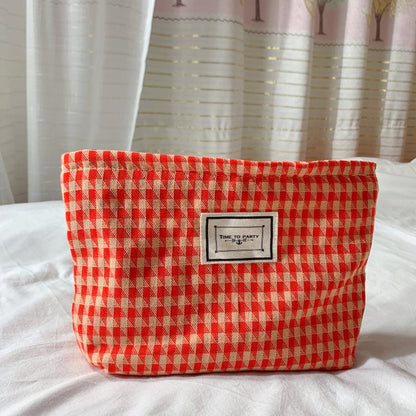 Orange & Plaid Patterned Small Makeup Bags in Three Stylish Patterns