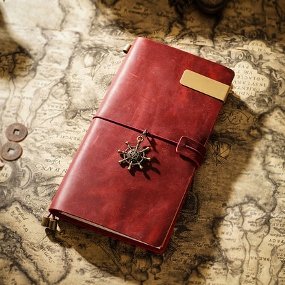 Vintage Leather Journal with Charms - Retro Adventure Design