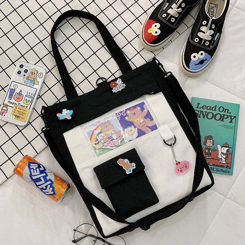 Unisex Large-Capacity Canvas Tote Bag - Multi Pocket Design