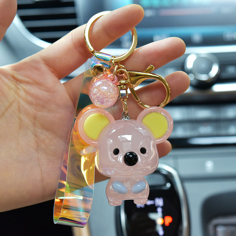 Glossy Pink Koala Keychain with Holographic Strap & Glitter Charm