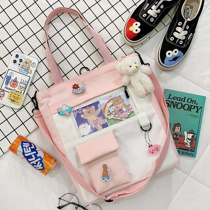 Unisex Large-Capacity Canvas Tote Bag - Multi Pocket Design