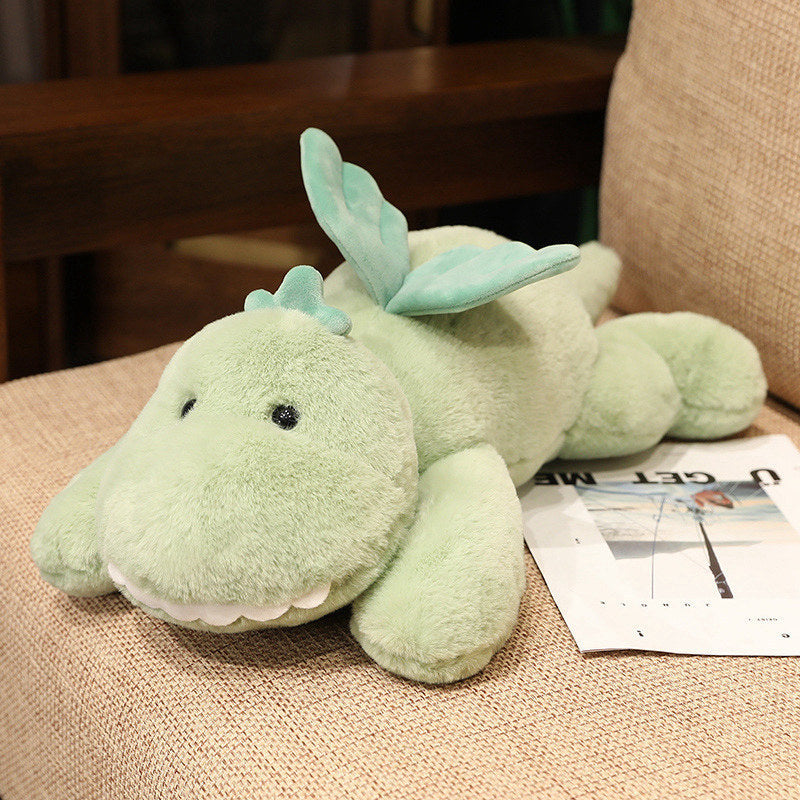 Cute Green Dinosaur Plush Toys Set with Wings & Crown Design