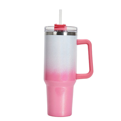 Colorful Gradient Stainless Steel Thermos Tumbler with Handle & Straw