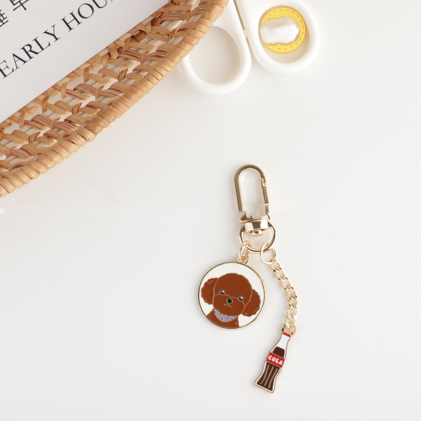 Vibrant Dog Keychains with Colorful Charms & Cute Cartoon Faces