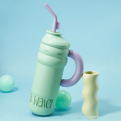 Pastel Stainless Steel Vacuum Tumbler with Handle and Straw