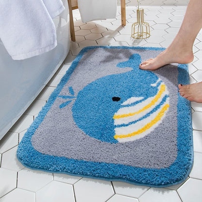 Cute Whale, Dog, Bird & Bunny Bathroom Mats - Absorbent, Non-Slip, Washable