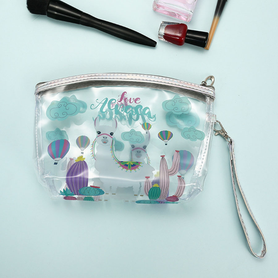 Small Waterproof Alpaca & Unicorn Cosmetic Bag with Transparent Design