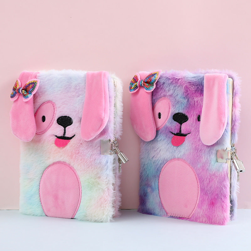 Colorful Plush Puppy Diary for Girls with Lock & Bow