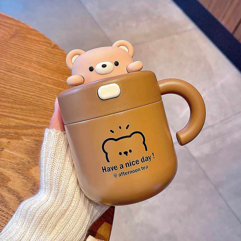 Adorable Insulated Thermal Cups with Bear and Bunny Lid Design