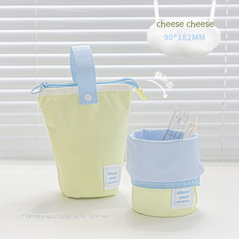 Korean Foldable Canvas Standing Pencil Case in 4 Milky Colors