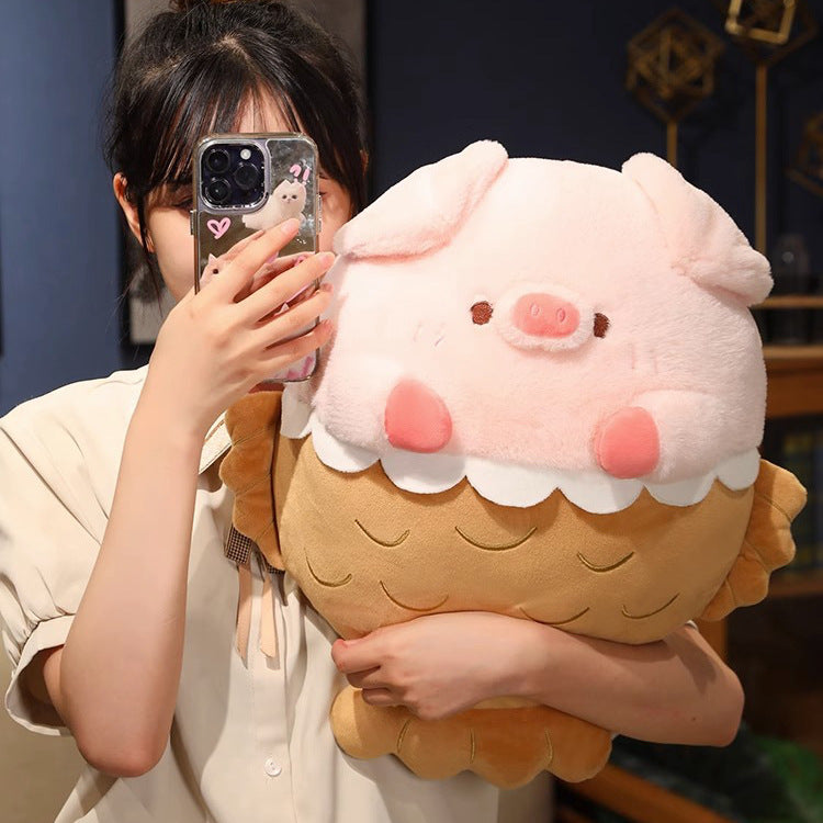 Cute Piggy Plushie in a Fish-Shaped Cupcake Design