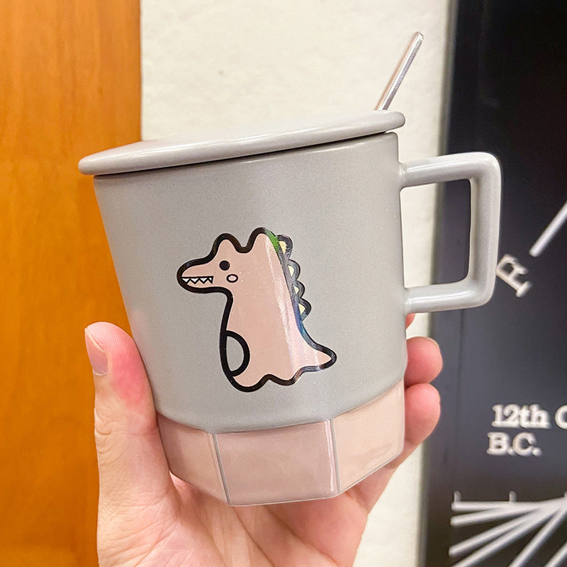 Cute Dinosaur Ceramic Mugs with Lid – Playful Pink & Yellow Variants