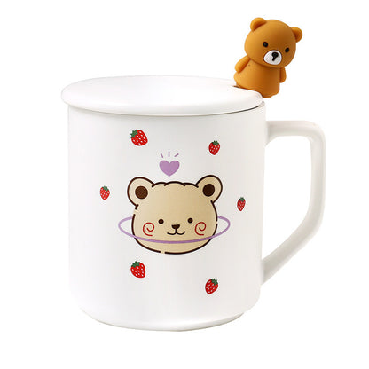 Adorable Bear Ceramic Coffee Mugs with Lid and Spoon