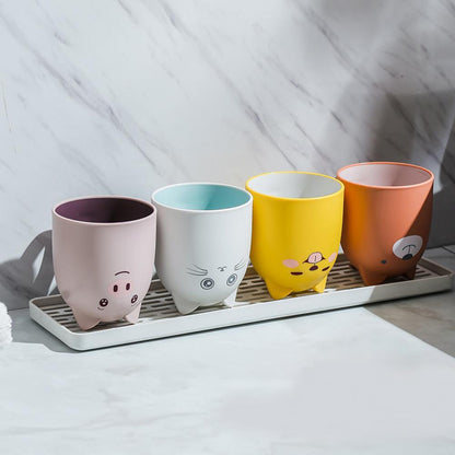 Cute Animal Mouthwash Cups with Bear, Cat, Pig, and Dog Faces