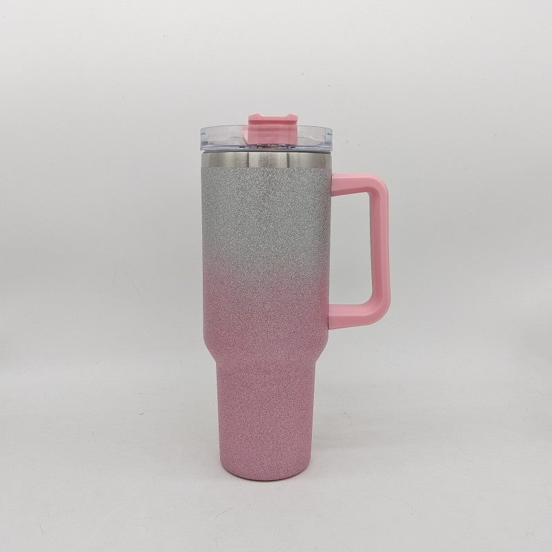 Colorful Gradient Stainless Steel Thermos Tumbler with Handle & Straw