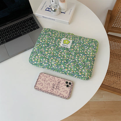 Quilted Floral Laptop Sleeve with Cute Green and Pink Patterns