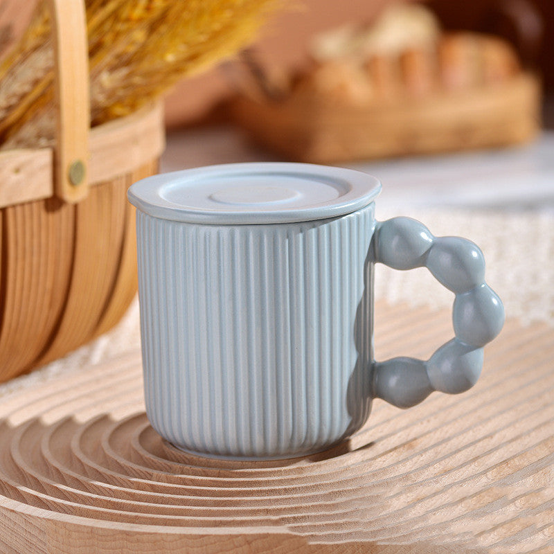 Modern Ceramic Mugs with Bubble Handle in Blue, Pink, Yellow, Purple Colour