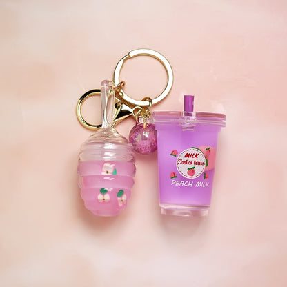 Floating Peach Teacup Lip Gloss Key Ring