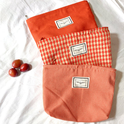 Orange & Plaid Patterned Small Makeup Bags in Three Stylish Patterns