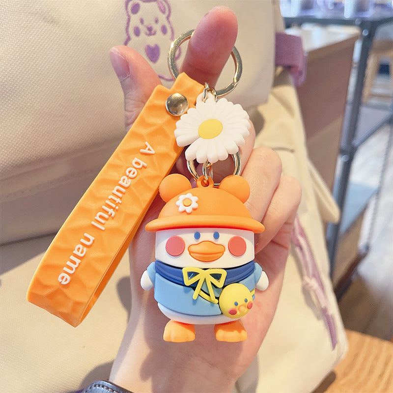 Cute Cartoon Duck Keychain for Backpacks with Colorful Hats