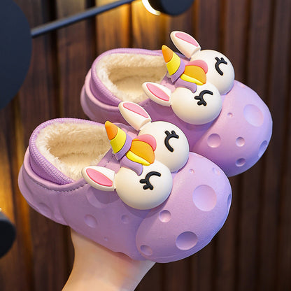 Cute Big-Eyed Cartoon Giraffe & Bunny Warm Cotton Slippers for Kids