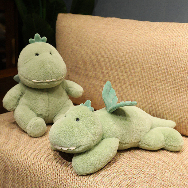 Cute Green Dinosaur Plush Toys Set with Wings & Crown Design