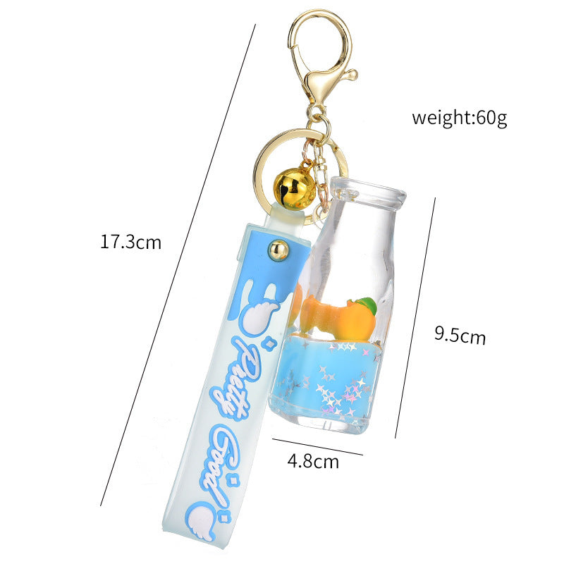 Cute Bottle Keychains with Fruit Charms, Colorful Liquid & Bells