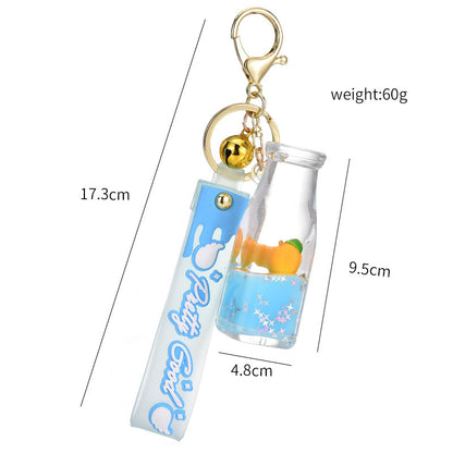 Cute Bottle Keychains with Fruit Charms, Colorful Liquid & Bells