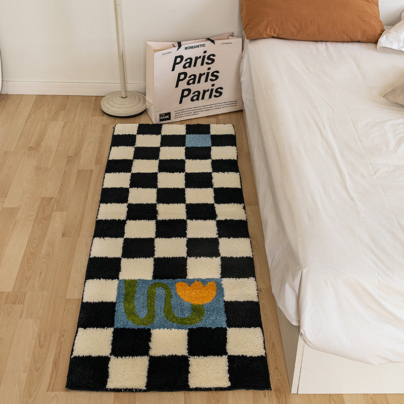 Vintage Rectangular Washable Checkerboard Rug Available in 4 Designs