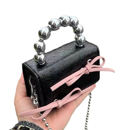 Cute Mini Bow Shoulder Bags with Chain Strap and Beaded Handle