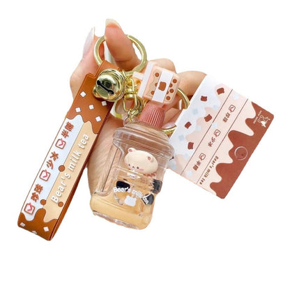 Liquid Quicksand Pearl Milk Tea Bear Keychain