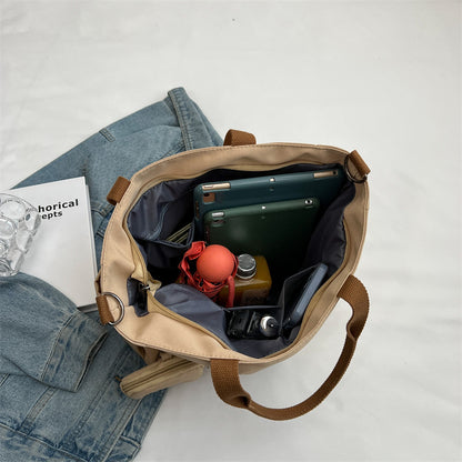 Crossbody Tote Bag Styled in Black, White & Khaki | Women's Nylon Tote Bag