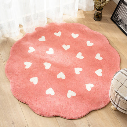 Colorful Round Heart-Print Polyester Nordic Bedside Rugs