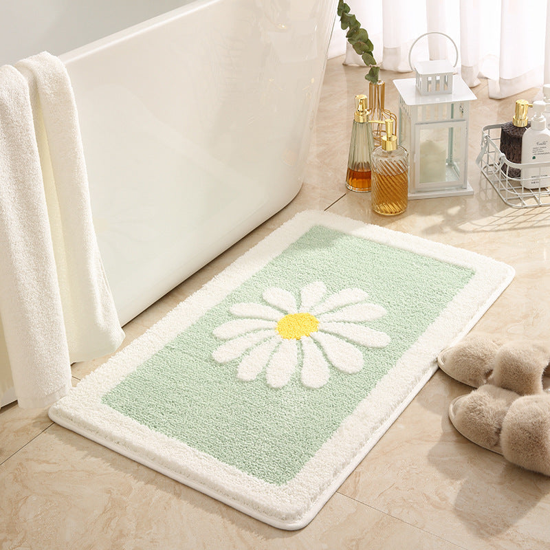 Washable Non-Slip Daisy Doormat in 4 Colors | Absorbent Cute Bathroom Mats