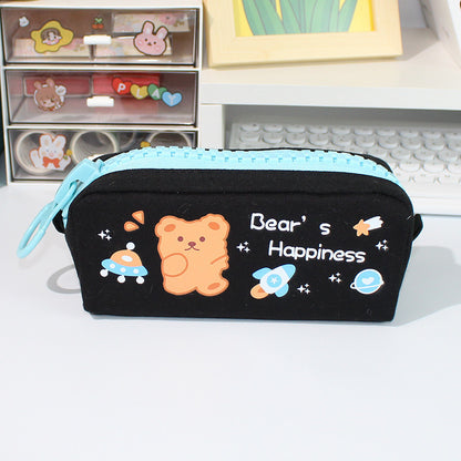 Large Capacity Bright Canvas Bear Pencil Case in 4 Fun Colors