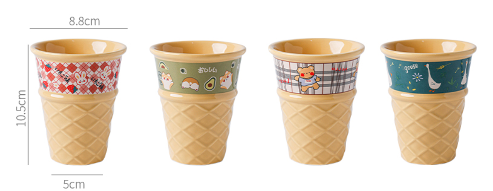 Creative Ceramic Ice Cream Cone Mugs with Animal Designs