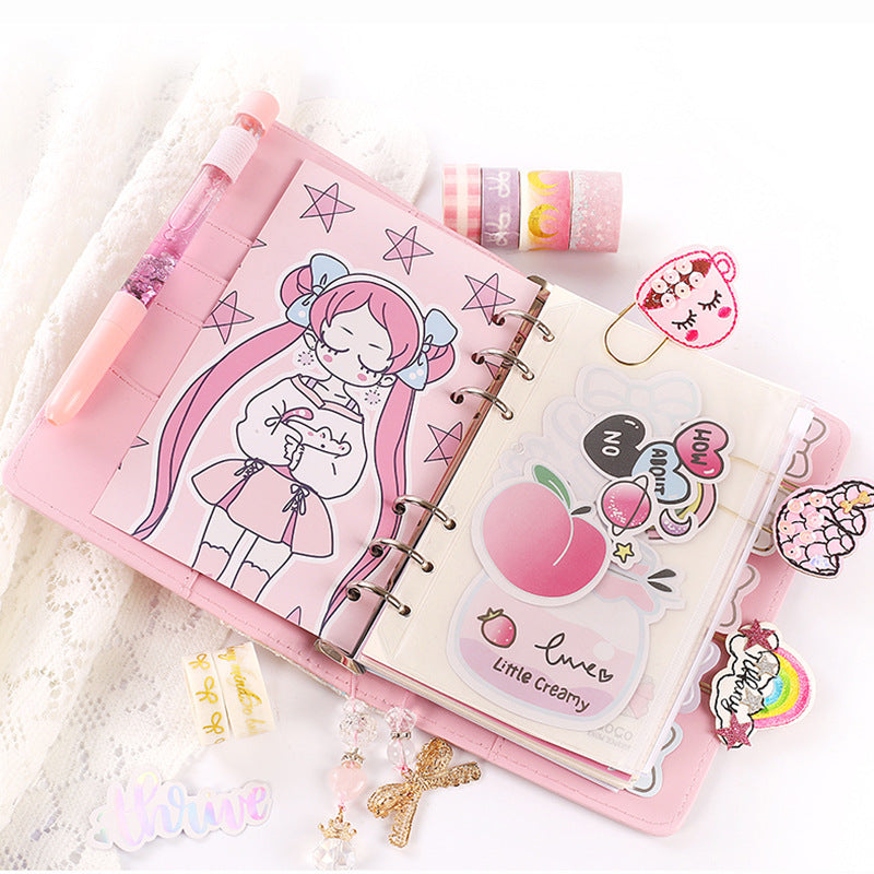 Cute Pink Loose-Leaf Diary for Girls with Stickers & Inserts