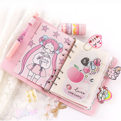 Cute Pink Loose-Leaf Diary for Girls with Stickers & Inserts