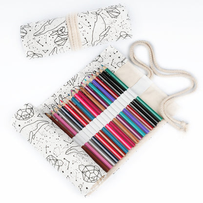 Korean Canvas Roll-Up Pencil Case - Cosmic & Minimalist Designs