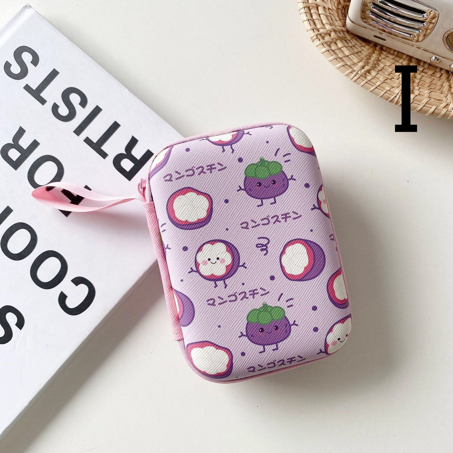 Rectangular Zipper Coin Purse & Earphone Case with Cute Fruit Prints