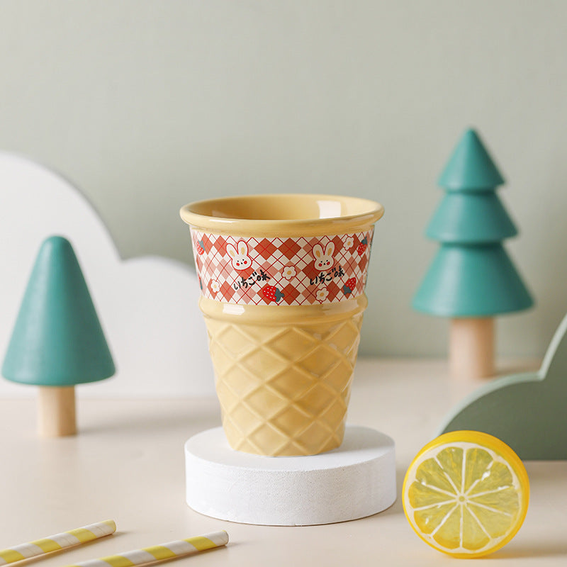 Creative Ceramic Ice Cream Cone Mugs with Animal Designs