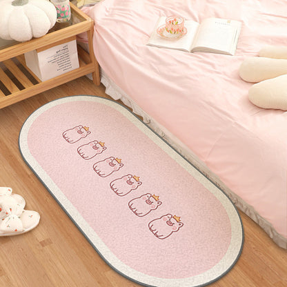 Cute Oval Animal Print Bedside Carpet for Childrens Room